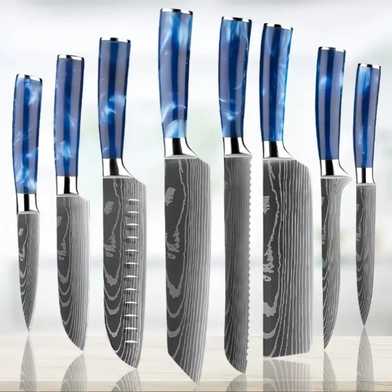 Home Cooking Chef - Damascus Patterned Laser Steel Japanese Santoku